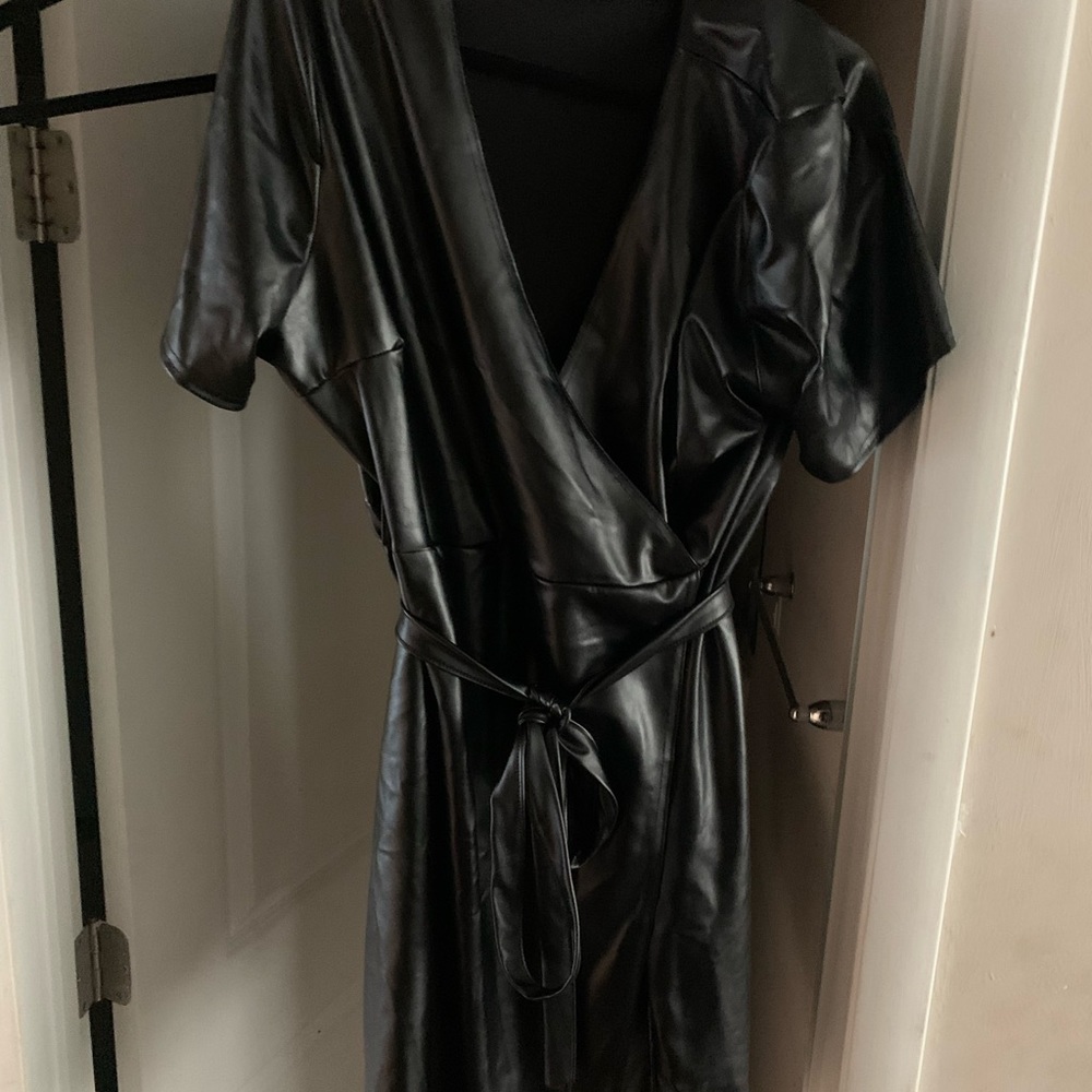 Leather-like wrap dress size 18